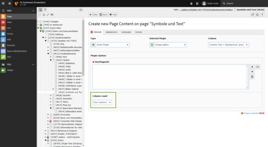 Screenshot of the TYPO3-Backend