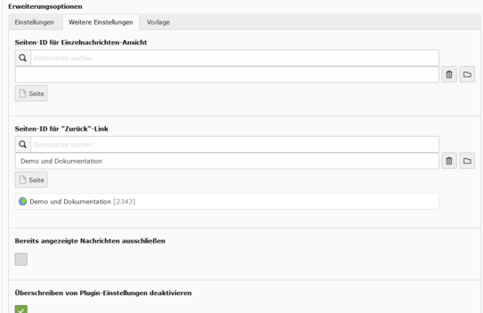 News, Tab Weitere Einstellungen News, Tab Weitere Einstellungen