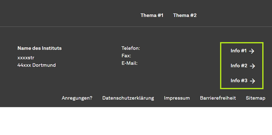 Das Infomenu im Footer der Webseite