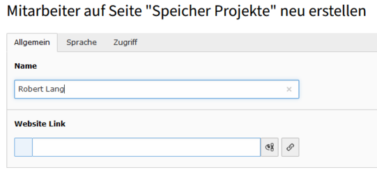 Eingabemaske Projektmitwirkender Screenshot einer Eingabemaske für einen Projektmitwirkenden