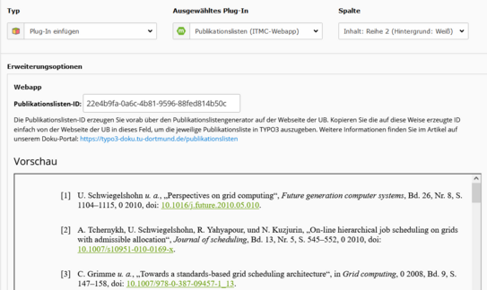 Plug-In zum Einfügen der Publikationsliste konfigurieren