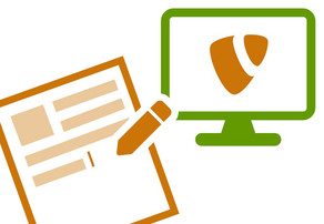 Icon eines Desktop-Computers mit TYPO3 Logo und Icon einer Dokument-Seite