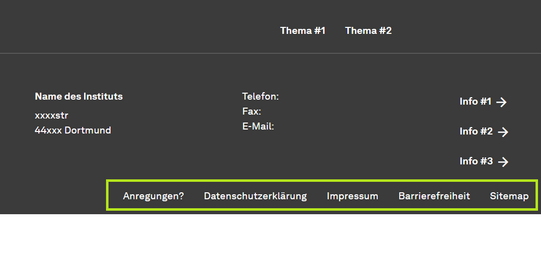 Das Metamenu im Footer der Webseite