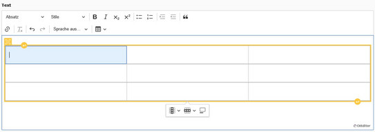 Screenshot des TYPO3 Backends zeigt Bearbeitung einer Tabelle.