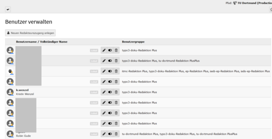 Benutzerliste Benutzerliste im Backend