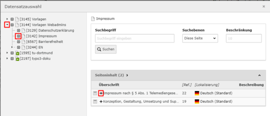 Footer Impressum Datensatz einfügen Screenshot vom Einfügen eines Datensatzes