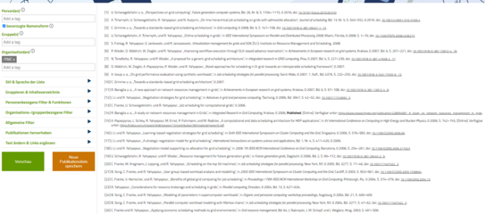 Vorschau auf eine Publikationsliste auf der Seite der UB