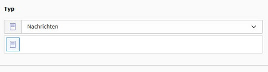 Neuer Typ "Nachrichten" Das Bild zeigt ein TYPO3-Backend-Auswahlfeld mit der Bezeichnung "Typ". Im Dropdown ist der Eintrag "Nachrichten" als neuer Inhaltstyp ausgewählt.