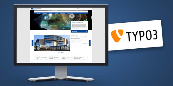 Monitor mit Website der UA Ruhr - daneben das TYPO3 Logo.