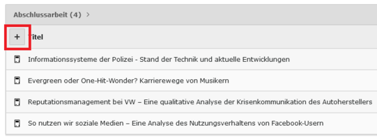 Screenshot einer Listenansicht von Abschlussarbeiten