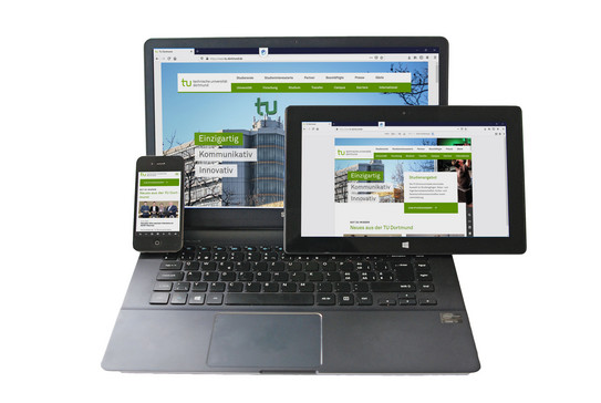 Laptop, Handy und Tablet veranschaulichen verschiedene Auflösungen