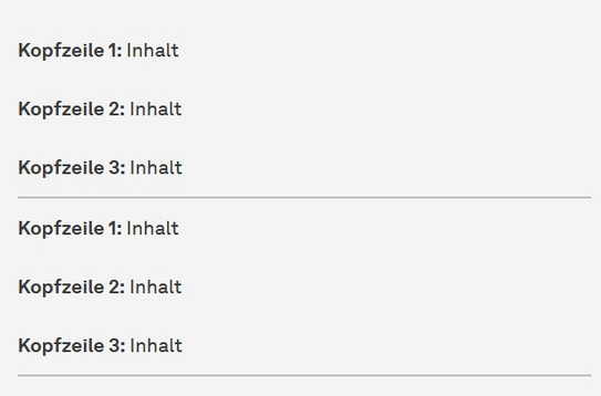 Screenshot einer responsiven Tabelle auf einem Smartphone. Die einzelnen Tabellenzellen rücken untereinander, die Spaltenüberschriften werden je Zelle wiederholt.