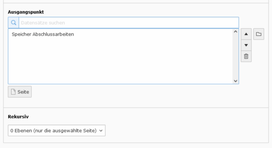 Ausgangspunkt Screenshot Ausgangspunkt in der Eingabemaske Plugin "Abschlussarbeit - Liste"