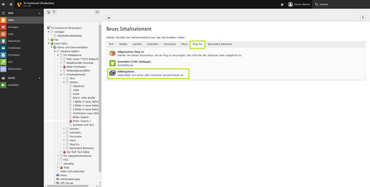 Plug-In Screenshot einer Seite im TYPO3-Backend