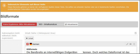 Fehlermeldung unbenutzte Elemente Fehlermeldung unbenutzte Elemente