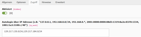 Der Reiter Zugriff bei der Bearbeitung der Benutzergruppe für den IP geschützten Bereich