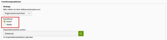 Screenshot of the TYPO3 backend showing the choice between tile view or list view in the Contacts WebApp.