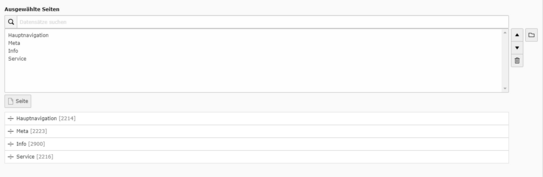 Footer Sitemap Auswahl Screenshot der getroffenen Auswahl in der Sitemap