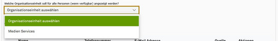 Screenshot of the TYPO3 backend showing selection of the organizational unit.
