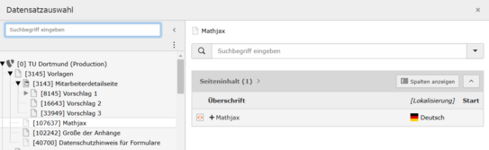The page with the title “Mathjax” in the Vorlagen The page with the title “Mathjax” in the Vorlagen