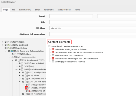 Content Elements in Link Browser Content Elements in Link Browser