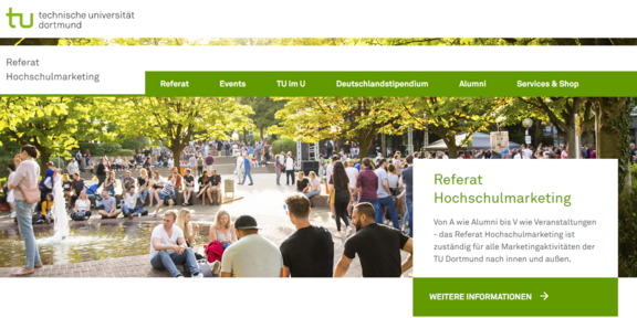 Referat Hochschulmarketing Homepage Screenshot der Seite des Referats Hochschulmarketing