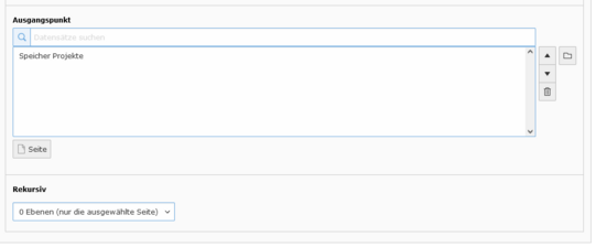 Ausgangspunkt Screenshot Ausgangspunkt in der Eingabemaske Plugin "Projekt - Liste"