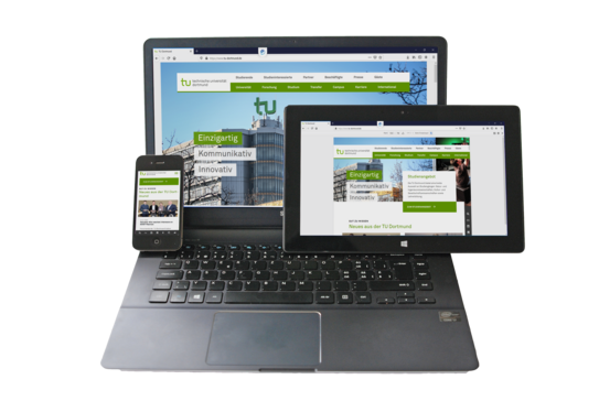 Laptop, Handy und Tablet veranschaulichen verschiedene Auflösungen