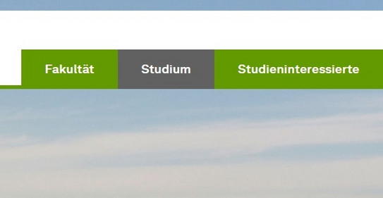 Screenshot des Webseiten-Prototyps Fakultät - das graue Dropdown-Menü wird bei einem Klick auf den Hauptmenüpunkt nicht angezeigt