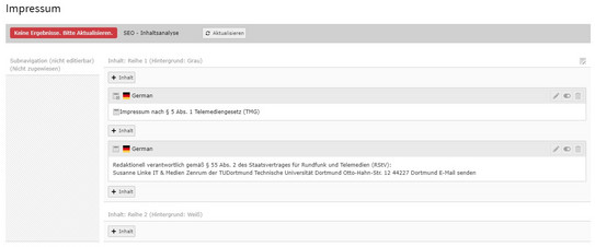 Footer Elemente des Impressums Screenshot der Elemente im Impressum