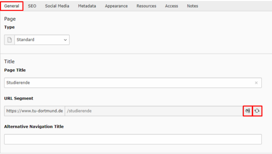 URL Slug - Page Properties