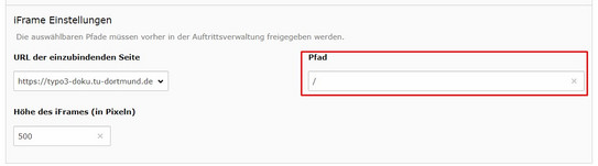 iFrame Beispiel 1 - Anzeigen der Startseite Screenshot des TYPO3 Backends - zeigt Einstellungen, um die Startseite in einem iFrame auszugeben