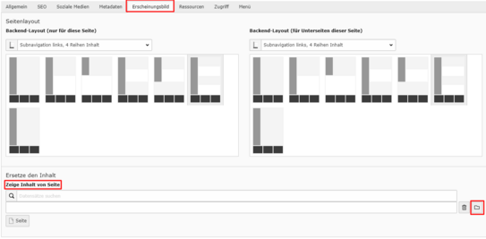 Seite spiegeln Screenshot vom Backend - Seite spiegeln