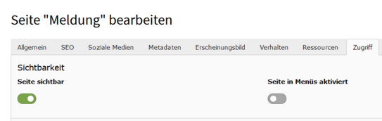Seite im Menü verbergen Seite im Menü verbergen