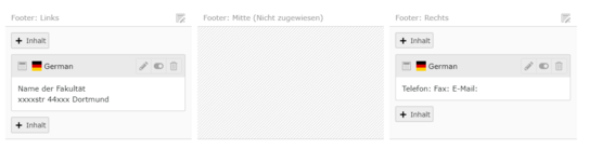 Die Kontaktdaten im Footer im Backend
