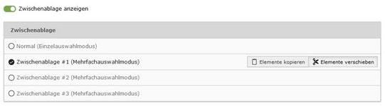 Nutzung der Zwischenablage in der Dateiliste Screenshot des TYPO3-Backends zeigt Nutzung der Zwischenablage in der Dateiliste.