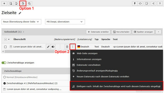 Datensätze kopieren: Schritt 6 Screenshot des TYPO3-Backends zeigt Kopieren von mehreren Datensätzen - Schritt 6 der Dokumentation.