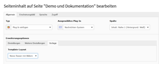 Auswahl der Vorlage Auswahl der Vorlage