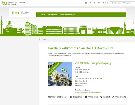 Screenshot einer beispielhaften Seite für eine Tagung.