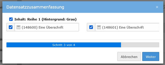 Inhaltselemente übersetzen – Schritt 2 Screenshot des TYPO3-Backends zeigt Overlay-Fenster beim Übersetzen von Inhaltselementen