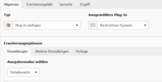 News, Tab Einstellungen, Typ News, Tab Einstellungen, Typ