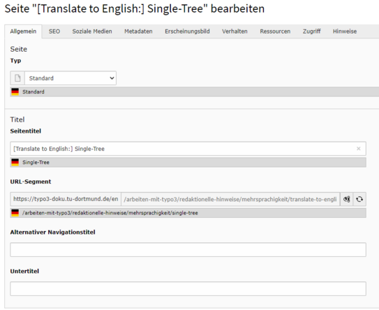 Seiteneigenschaften Single-Tree Seiteneigenschaften Single-Tree Screenshot