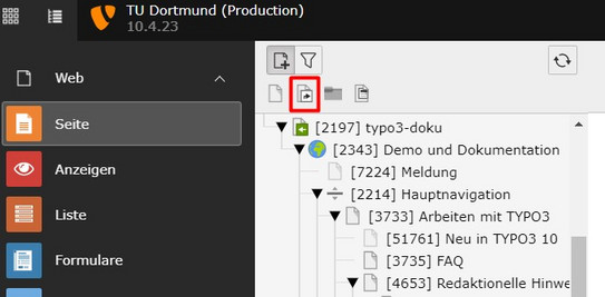 Verweis anlegen Screenshot des TYPO3 Backends zeigt Anlegen einer Seite vom Typ Verweis