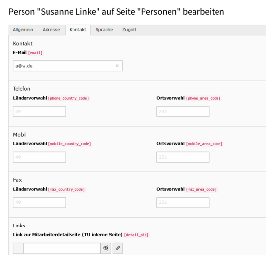 Verknüpfung der Mitarbeiterdetailseite mit den Kontaktdaten bei selbstgepflegten Personen