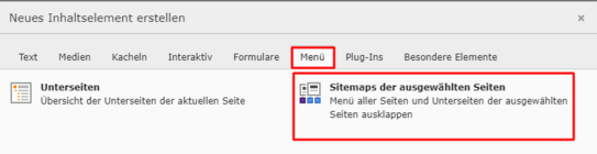 Footer Sitemap einfügen Screenshot vom Einfügen einer Sitemap
