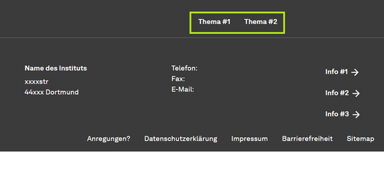 Das Servicemenu im Footer der Webseite