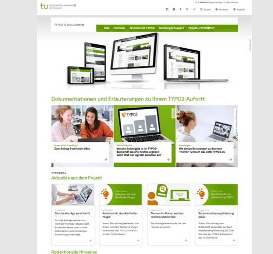 Screenshot der Listenansicht auf der Startseite des TYPO3-Doku-Auftritts
