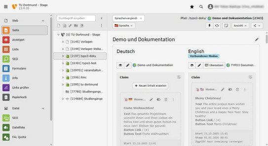Screenshot TYPO3 13 Backend mit neuem, hellem Backend-Stil.