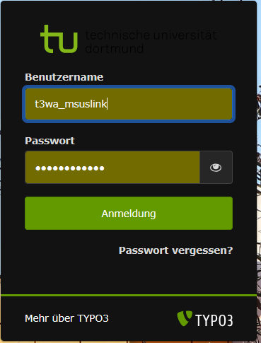 Screenshot: Anmeldemaske für das TYPO3-Backend