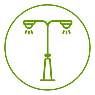 Grünes Icon einer gedimmten Laterne, grün umrandet